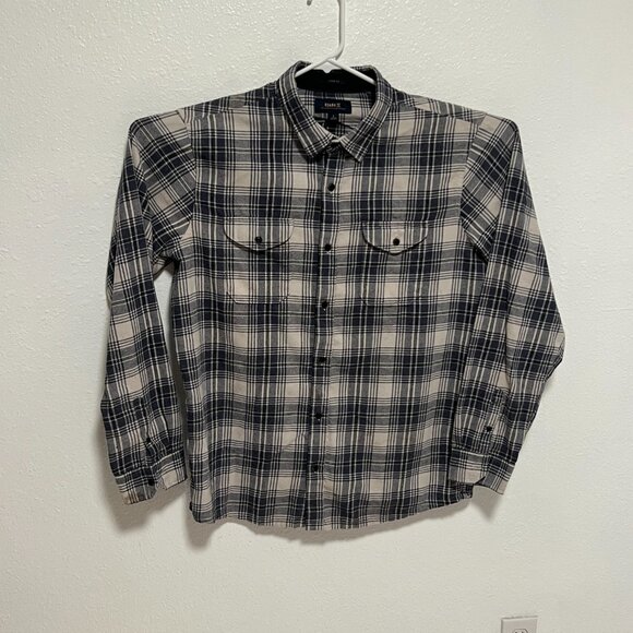 Roark Flannel Shirt Classic Fit Plaid Long Sleeve Gray Blue Men's size Large - Picture 6 of 7